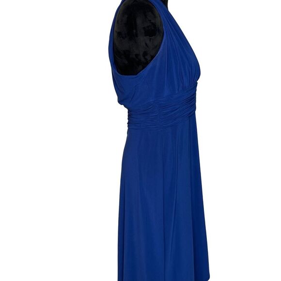 Evan Picone Electric Blue Halter Neck Pleated A-Line Dress Size 10P - Picture 3 of 8